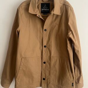 PRANA MENS WESTSIDE ORGANIC COTTON CANVAS SNAP FRONT JACKET - EUC - L